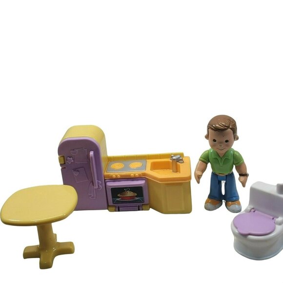 Fisher Price My First Dollhouse Furniture Kitchen Sink Fridge Table Toilet Dad - Picture 1 of 5